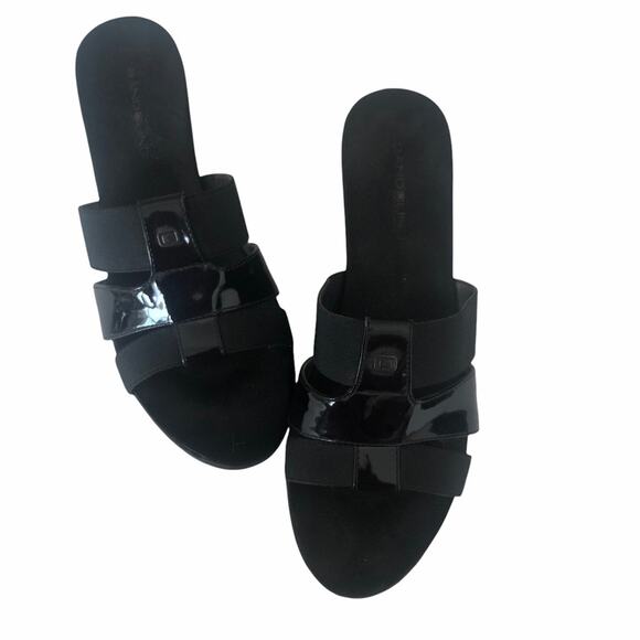 Bandolino‎ Women Sandal Shoes 8.5 Black Slide In Wedge 3 Strap Backless Office - Picture 1 of 11